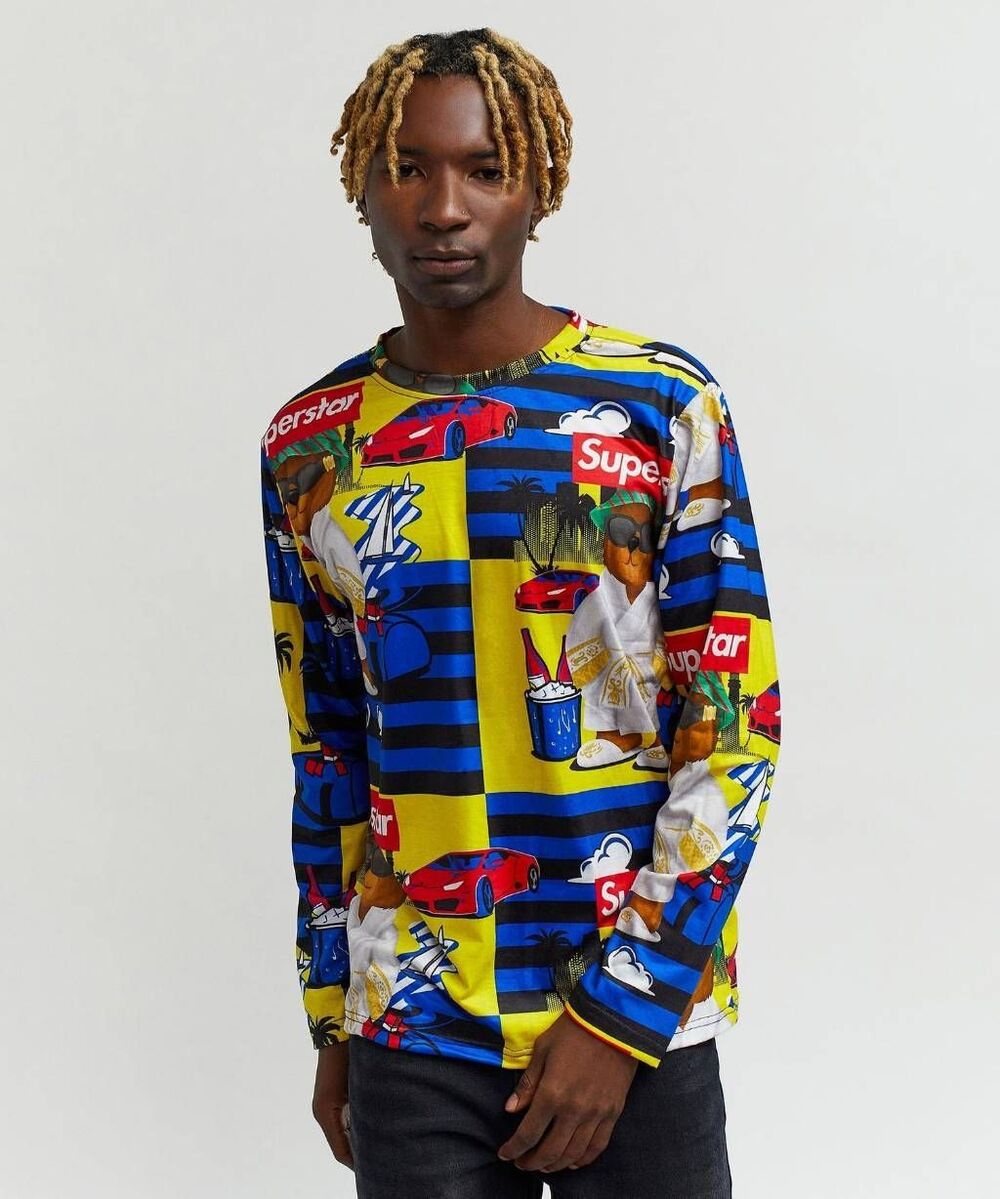 New Large Reason Superstar Bear Character Long Sleeve Streetware Tshirt Casual